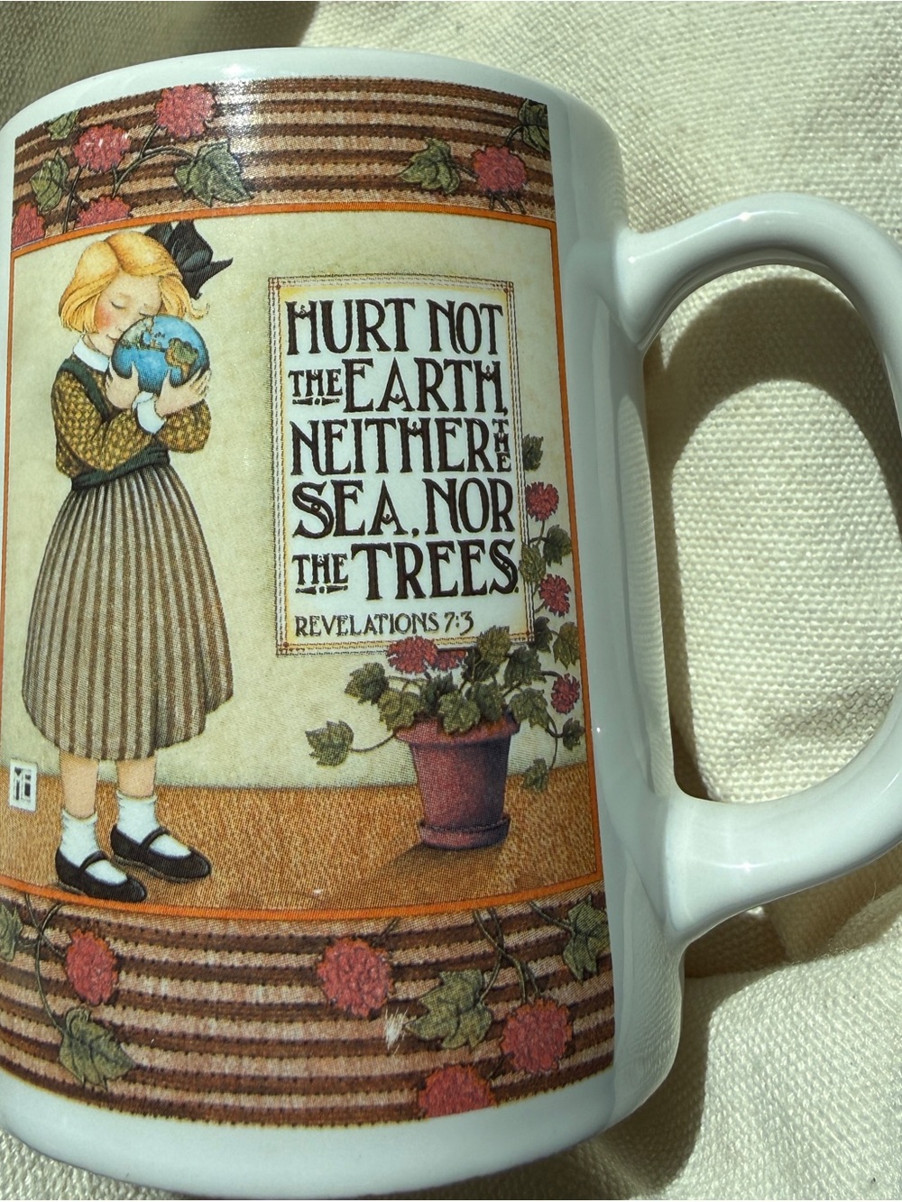 Vintage Mary Engelbreit “Hurt Not The Earth” Coffee Mug